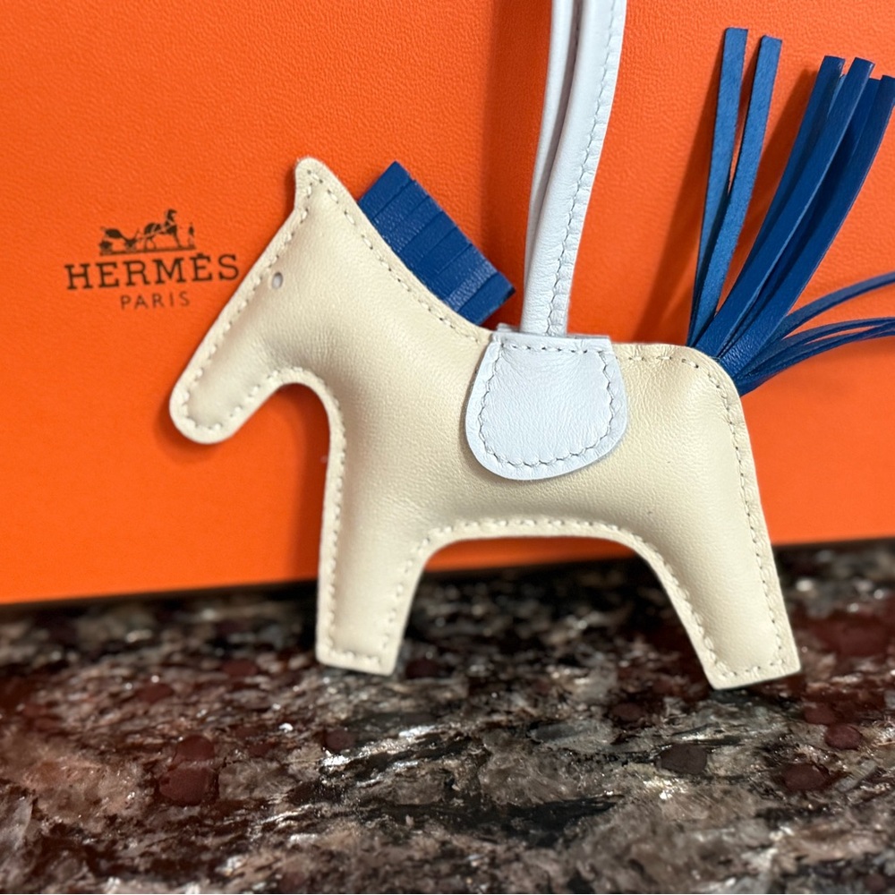 Hermès Rodeo Cream and Blue Horse Bag Charm